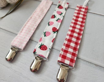 Summer strawberry themed pacifier clip set