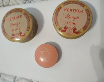 Vintage Small Rouge Tin: Heather Rouge "Day Time" 1940s Yellow, "Medium" and Tangee Tin Blush