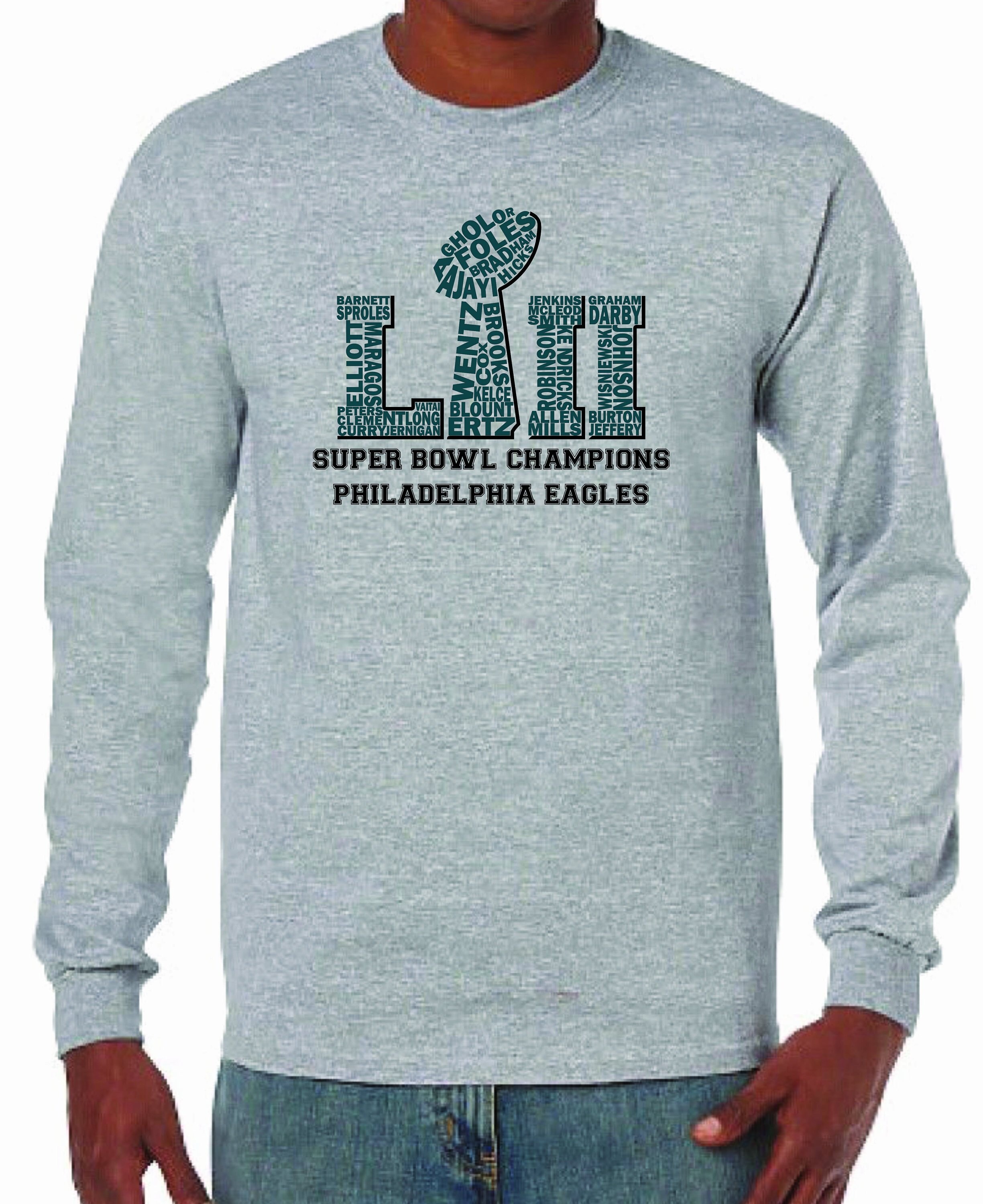 Eagles Super Bowl 52 Logo Made With Players Names Long Sleeve - Etsy