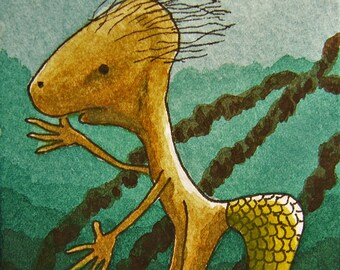 ACEO. Trading card. 'KELPIE - Object of desire.' Original watercolour.