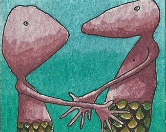 ACEO. Artist Trading card. Original artwork. 'Encounter under the sea'