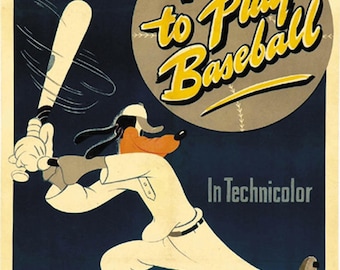 How to play baseball Goofy Disney Movie cartoon poster reprint 18x12 inches approx.