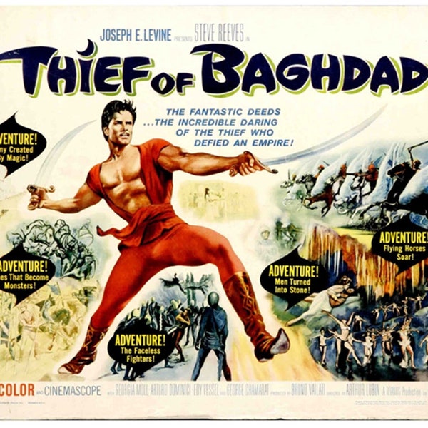 Thief of Baghdad 1961 Steve Reeves movie poster reprint 18x12 inches approx.