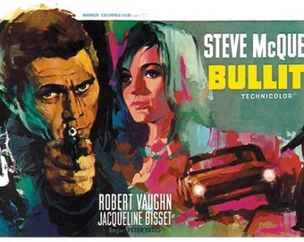 Affiche du film culte Bullitt réimprimée 18x12 pouces environ.