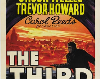 The third man 1949 Orson Welles Joseph Cotten movie poster reprint 18x12 inches approx.