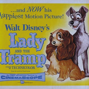 Lady & the tramp 1955 vintage Disney cult movie cartoon poster reprint 18x12 inches approx.