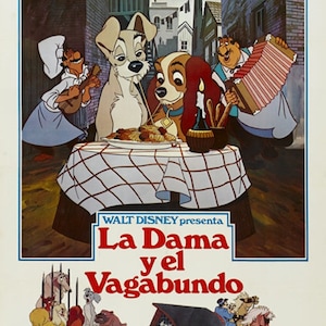 Lady & the tramp 1955 vintage Disney cult movie cartoon poster reprint 18x12 inches approx. #3
