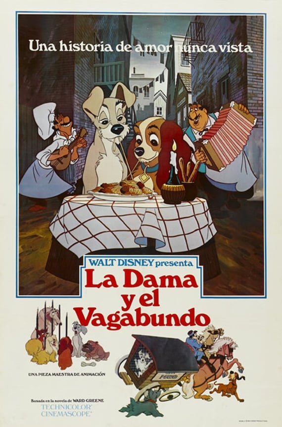Lady & the Tramp 1955 Vintage Disney Cult Movie Cartoon Poster