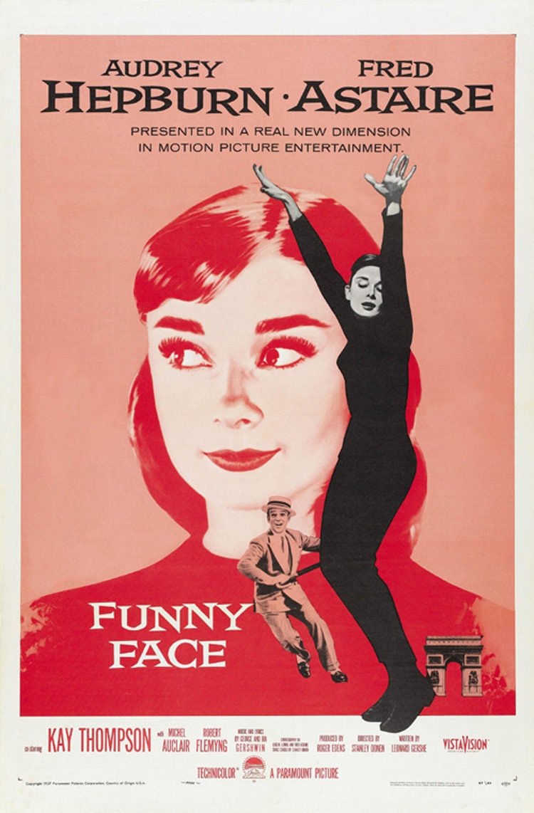 面白い顔のオードリー・ヘプバーン 1957 年ヴィンテージ映画ポスター