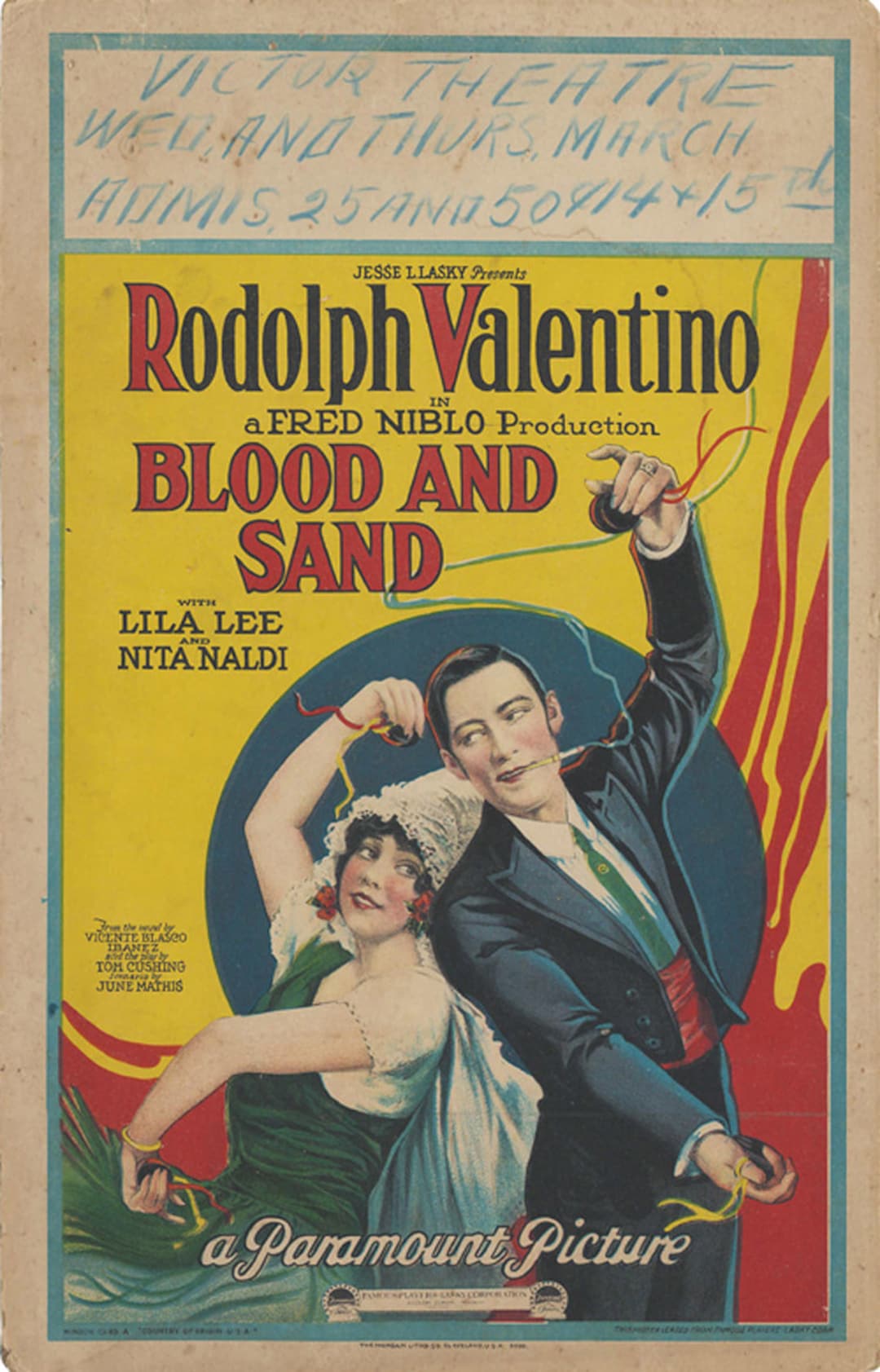 血と砂 ルドルフ・ヴァレンチノ 1922年映画ポスター復刻版 約18x12