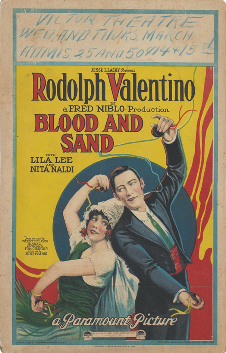 血と砂 ルドルフ・ヴァレンチノ 1922年映画ポスター復刻版 約18x12