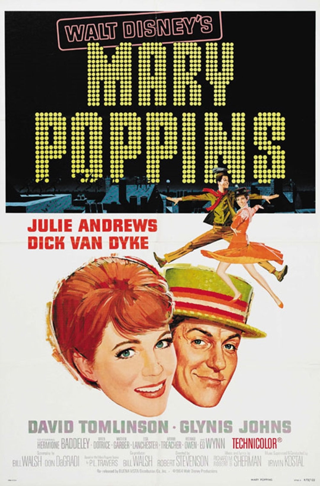 Affiche Originale De Film MARY POPPINS 1964 - Format 47x63 Pouces, Version Française, Julie Andrews Disney