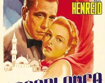 Casablanca Humphrey 1942 Bogart Ingrid Bergman cult movie poster reprint 18x12 inches approx.