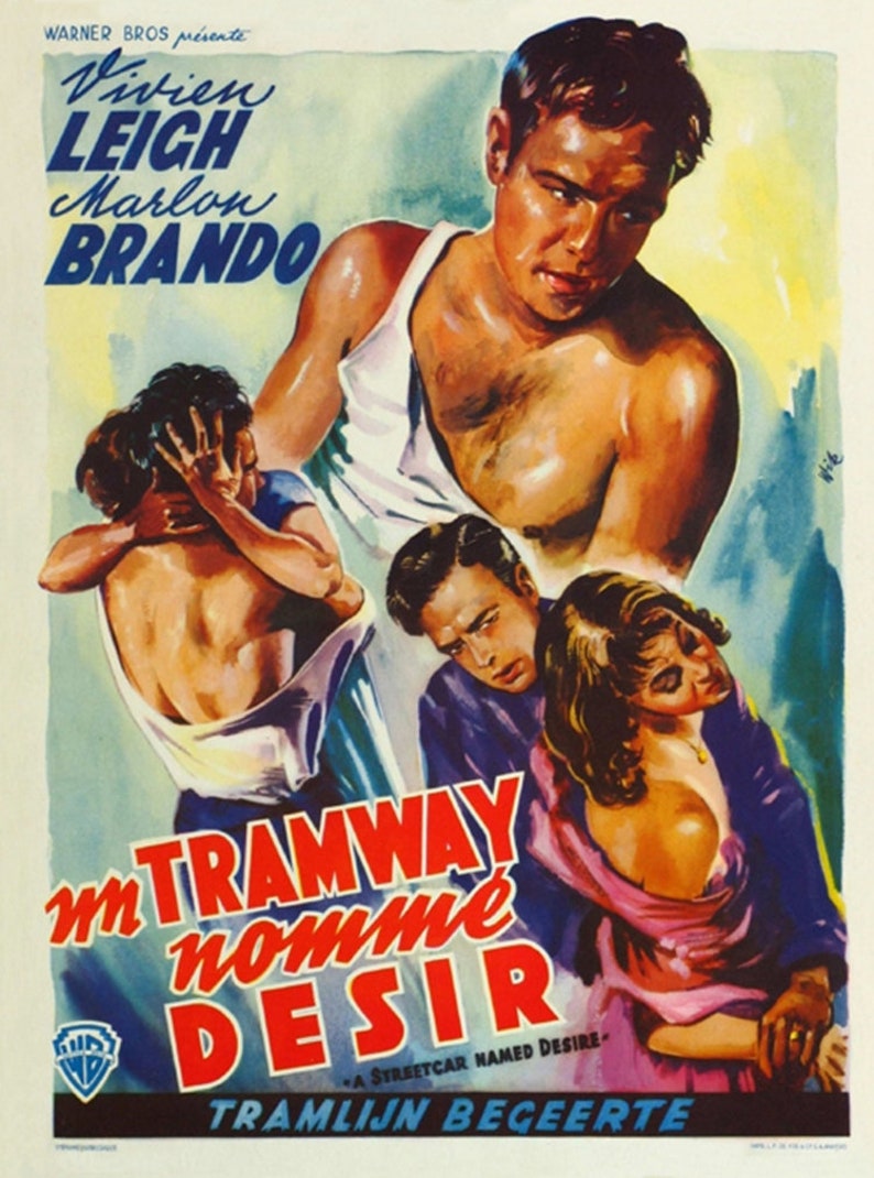 1951 A streetcar named desire Marlon Brando movie poster reprint 19x12.5 inches