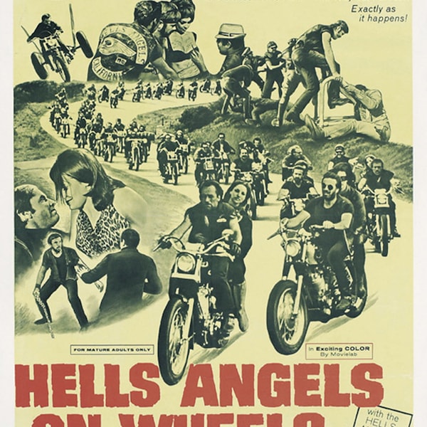 Affiche du film Hell's Angels on wheels Jack Nicholson cult bikers réimpression 18x12 pouces environ.