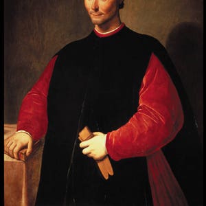 Niccolò Machiavelli by Santi Di Tito painting art print with quote 18x12 inches approx.