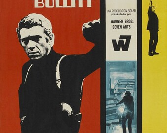 Bullitt (1968) affiche du film culte réimpression 18x12 pouces environ.