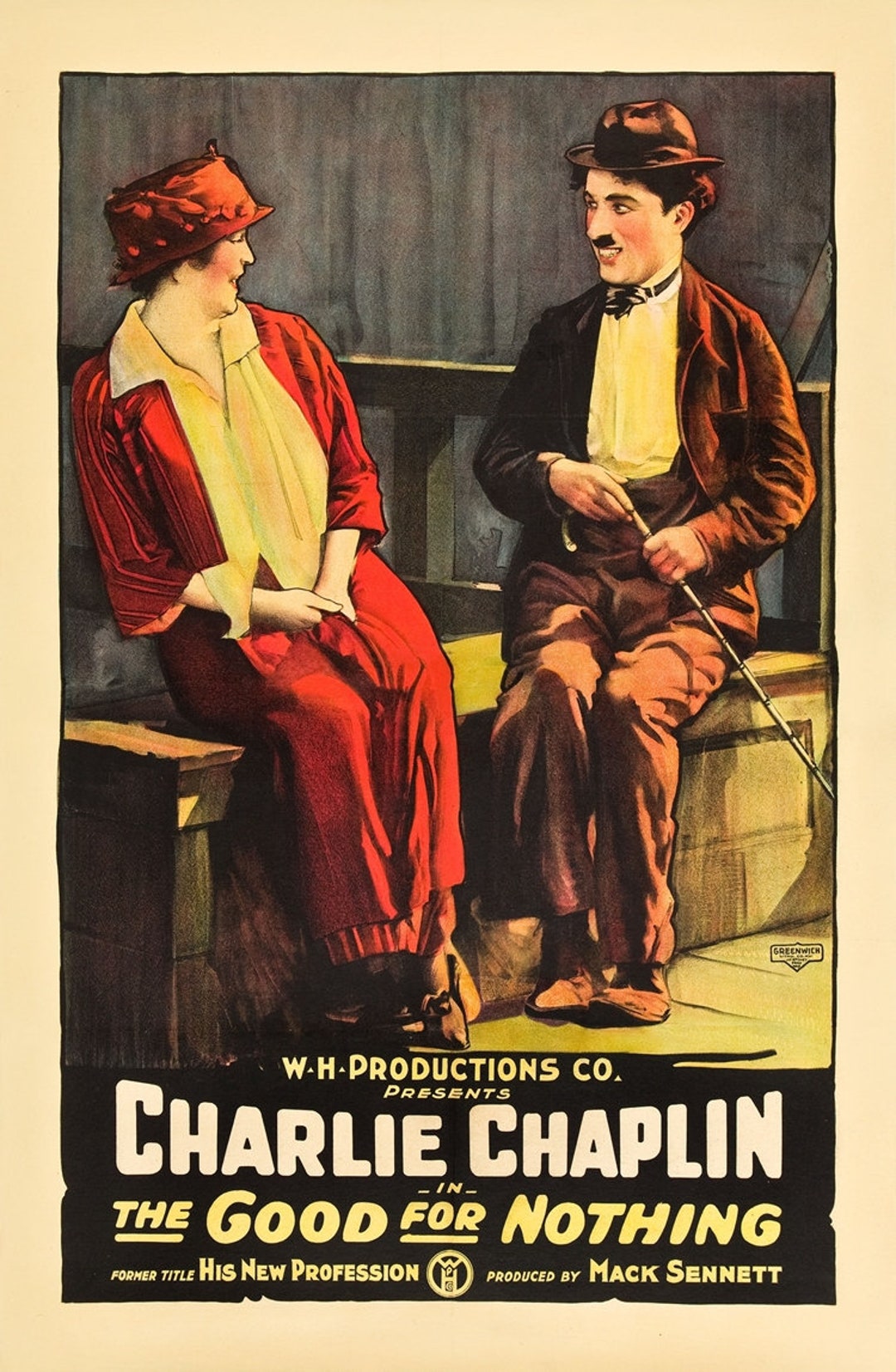 彼の新しい職業 (1914) チャーリー チャップリン映画ポスター