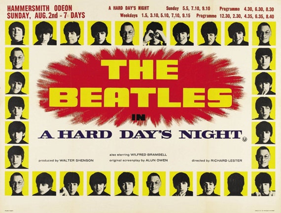 A Hard Day S Night 1964the Beatles Vintage Movie Poster Etsy