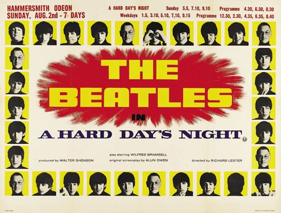 A Hard Day S Night 1964the Beatles Vintage Movie Poster Etsy