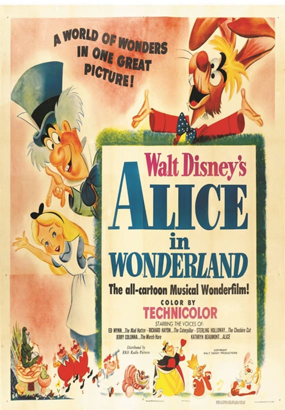 Alice in Wonderland (1951) Walt Disney cartoon movie poster reprint 18x12  inches approx.