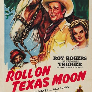 Roy Rogers Roll on Texas moon 1946 cult western movie poster reprint 18x12 inches approx.