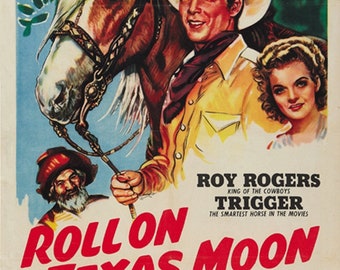 Roy Rogers Roll on Texas moon 1946 cult western movie poster reprint 18x12 inches approx.