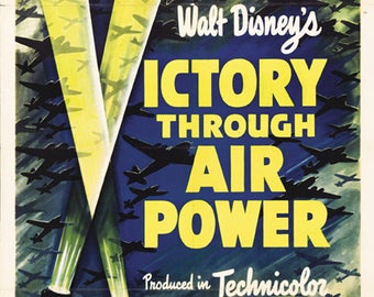 Victory through air power Disney 1943 propaganda poster print 18x12 inches approx.