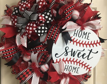 Summer Wreath, Summer Decor, Baseball Wreath, Baseball Decor, Welcome Wreath, Front Door Wreath, Office Wreath, Door Wreath, Mesh Wreath