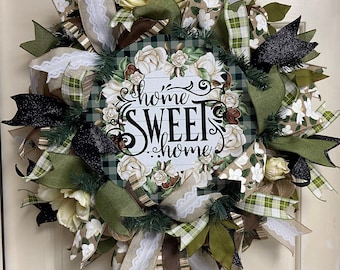 Magnolia Wreath, Southern Wreath, Farmhouse Wreath, Country Wreath, Flower Wreath, Home Sweet Home Wreath, Front Door Wreath, Closing Gift