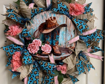 Cowgirl Wreath, Welcome Wreath, Farmhouse Wreath, Country Wreath, Barn Door Wreath, Front Door Wreath, Kitchen Pantry Wreath, Gift Item