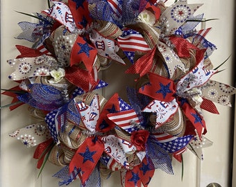 Patriotic Wreath, Memorial Day Wreath, July 4th Wreath, 4th of July Wreath, Red, White & Blue Wreath, Patriotic Decor, Front Door Wreath