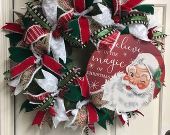 Vintage Santa Wreath, Santa Wreath, Christmas Wreath, Christmas Decor, Christmas Magic Wreath, Front Door Wreath, Holiday Wreath