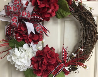 Valentine Wreath, Valentine Decor, Valentine Grapevine, Red Geranium Wreath, Front Door Wreath, Country Wreath, Geranium Wreath
