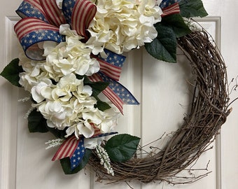 Patriotic Wreath, American Wreath, Farmhouse Wreath, Summer Wreath, Front Door Wreath, Grapevine Wreath, Country Wreath, July 4th Wreath