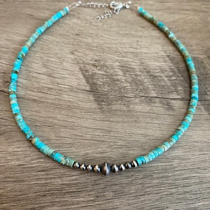 Sterling Silver Pearls choker - western Jewelry- heishi beads - composite turquoise -turquoise necklace -