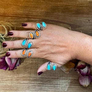 Turquoise or Spiny Oyster Ring – Sterling Silver – Native Made Stamp Z – Multiple Sizes – USA