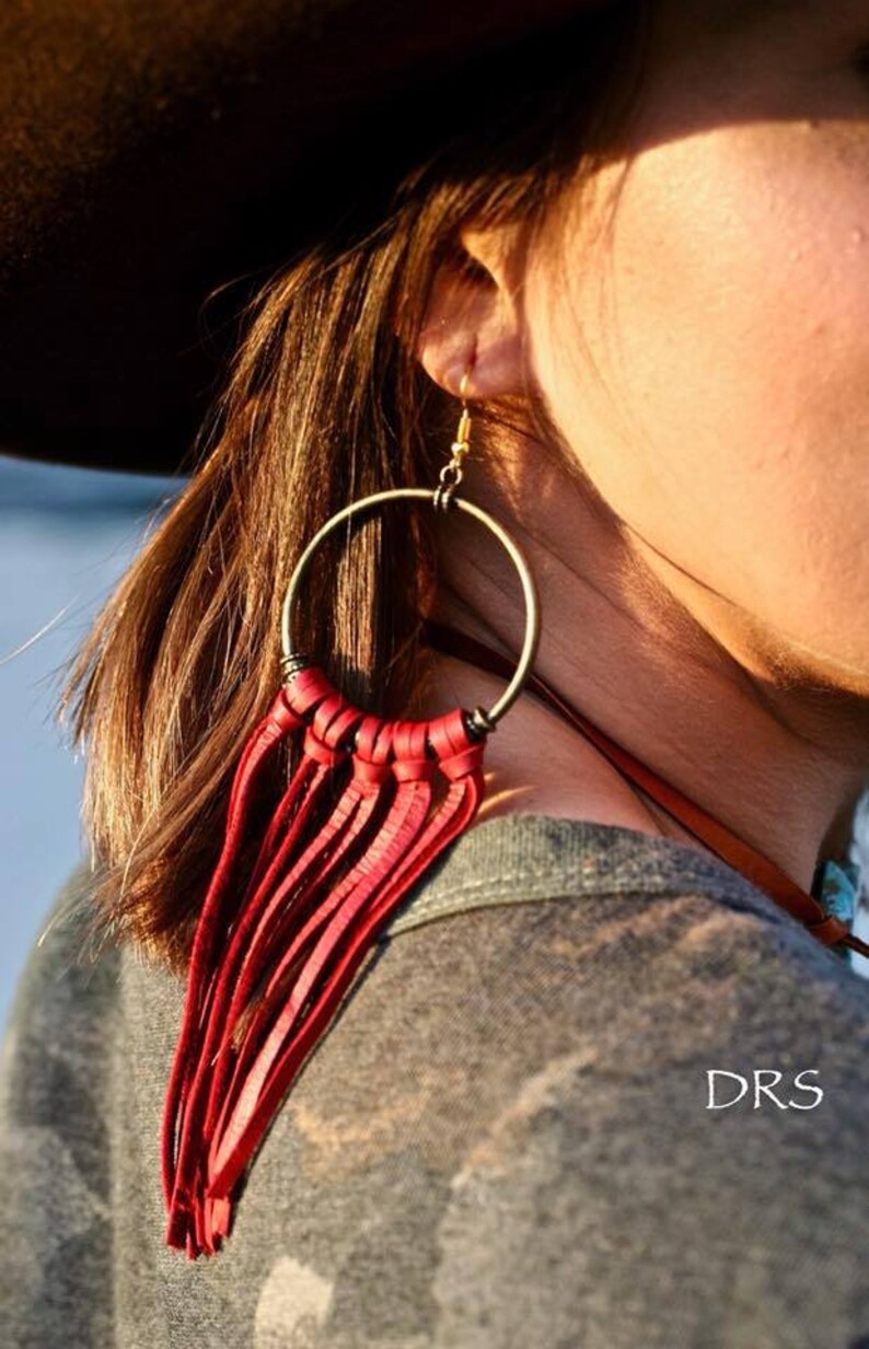 Leather Fringe Earrings fringe Hoop Earrings Western Jewelry Etsy