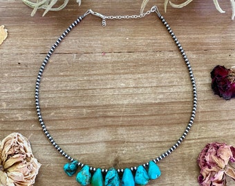 3 mm Navajo choker - real Navajo beads jewelry with teardrop turquoise