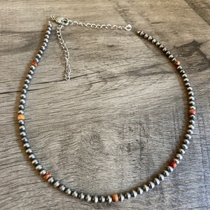 Sterling Silver Pearls choker 4mm beaded choker  spiny oyster - western jewelry -