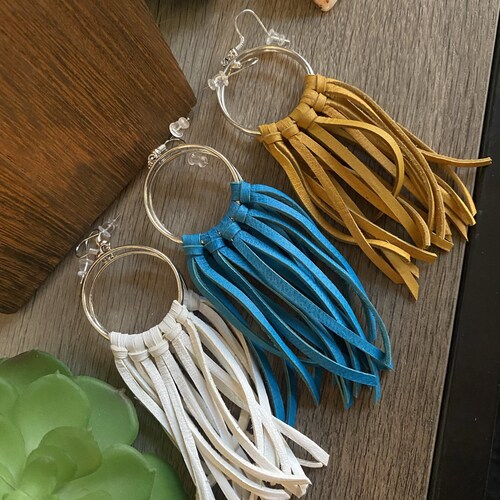 Fringe Hoop Earrings Leather Fringe Earrings Western Etsy