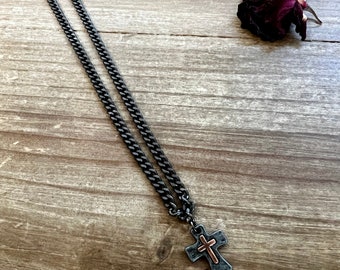 Men black chain with cross