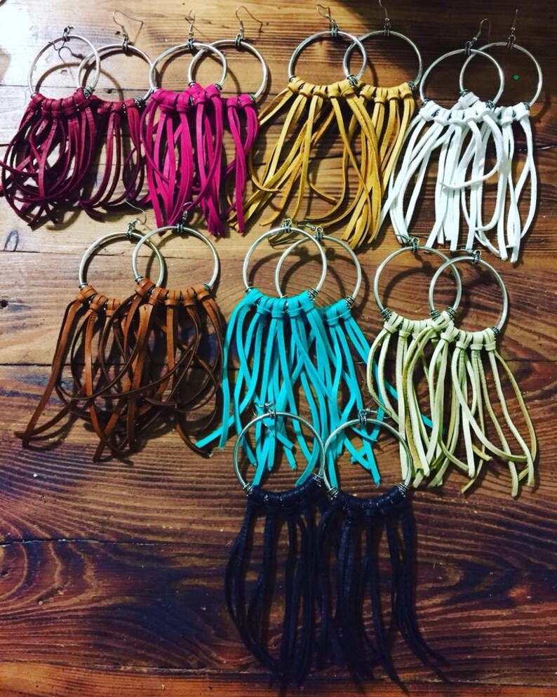 Leather Fringe Earrings fringe Hoop Earrings Western Jewelry Etsy