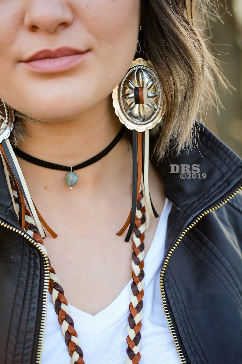 Fringe Earrings Leather Earrings western Jewelry Concho Etsy