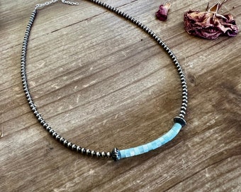 Blue shell choker with 3 mm Sterling Silver Pearls