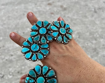 Blue flowers turquoise rings