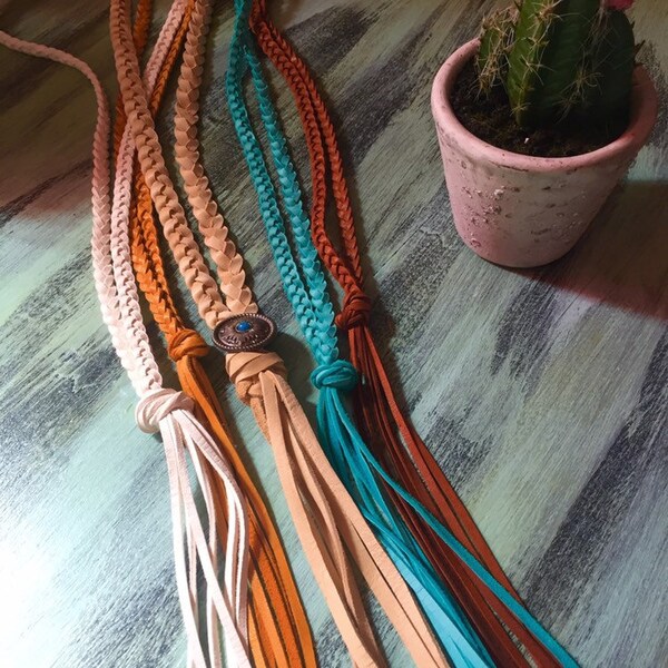 17" Braided Leather Cord Necklace Choker - 3mm Thick, Imported Brown Leather With Lobster Clasp