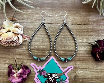 3 mm Navajos earrings teardrop with real turquoise