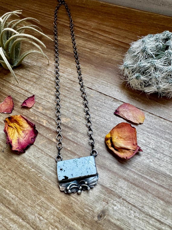 Bar Necklace White Buffalo Sterling Silver