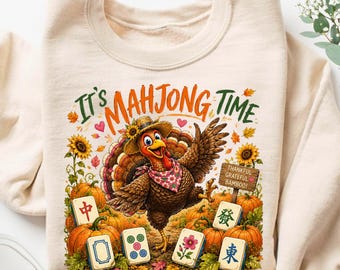 Sudadera de Mahjong para las fiestas, pavo de Acción de Gracias, suéter de otoño, jersey "Es hora de Mahjong", camiseta de fichas de Mahjong, juego social de Mah jongg, regalo para el anfitrión